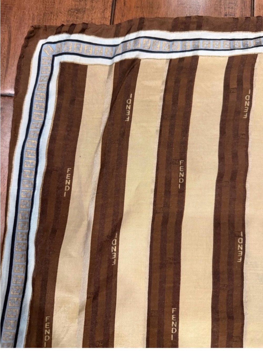 Fendi Brown and Beige Striped Silk Pocket Square with Border - Picture 3 of 9